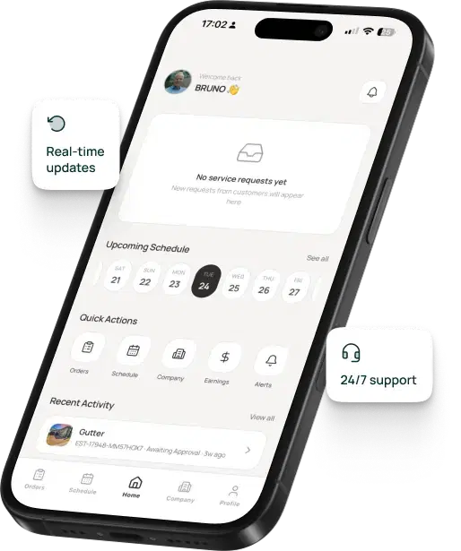 Phone showing the Houser app for professionals, highlighting job opportunities and guaranteed payments