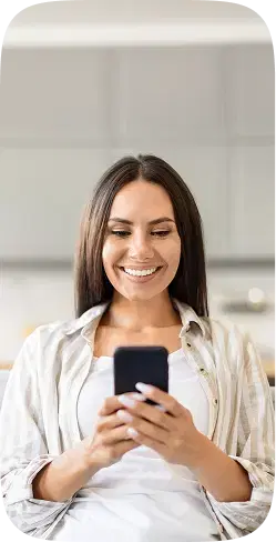 Happy client using the Houser app on the couch